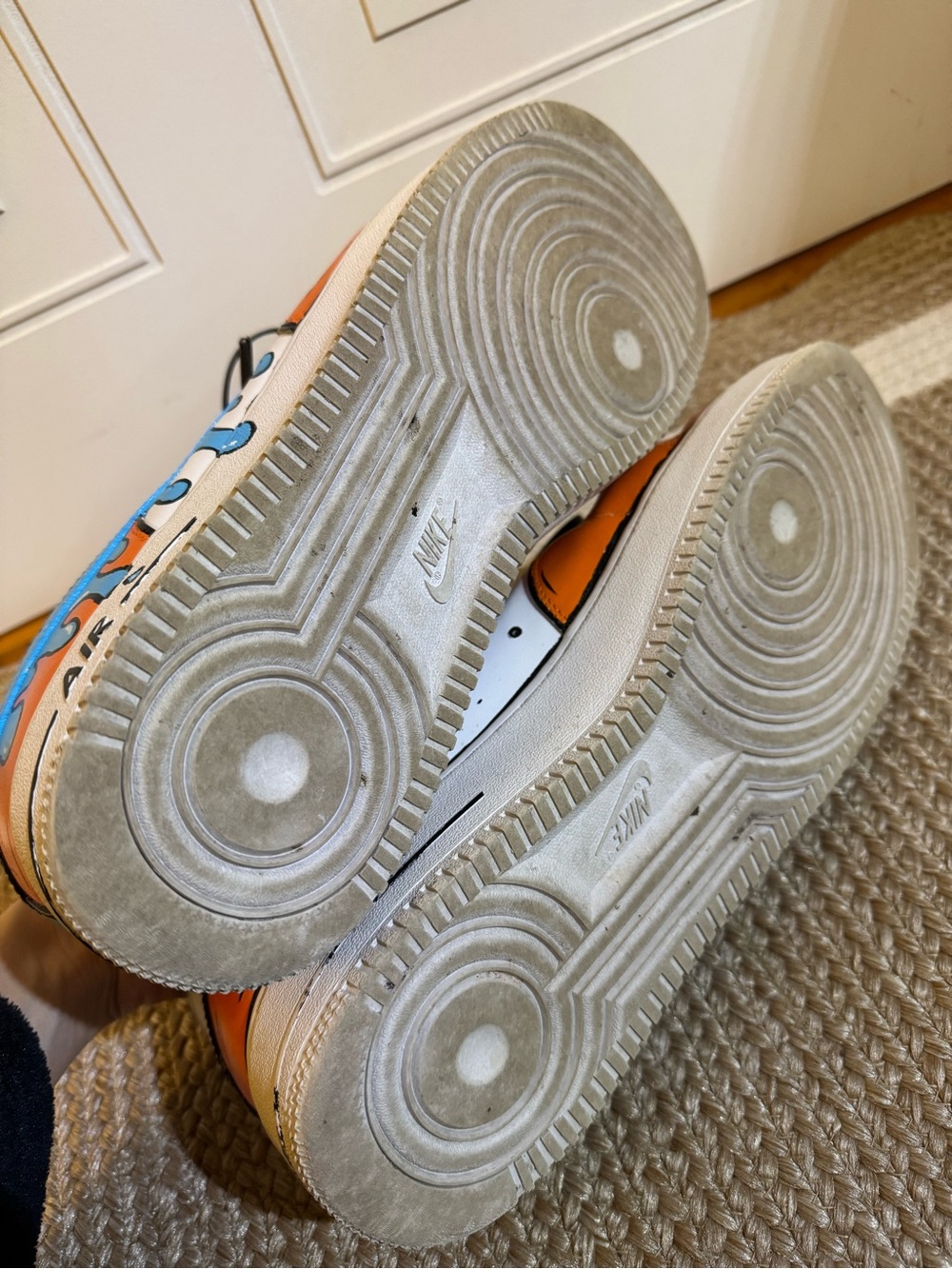 Custom Painted Nike Air Force 1 Sneakers Orange & Blue Drip Leather Lace Size 15 - Picture 7 of 9